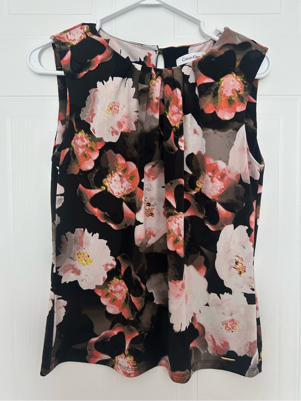Calvin Klein Black Floral Sleeveless Camisole with Pink and Cream Blooms